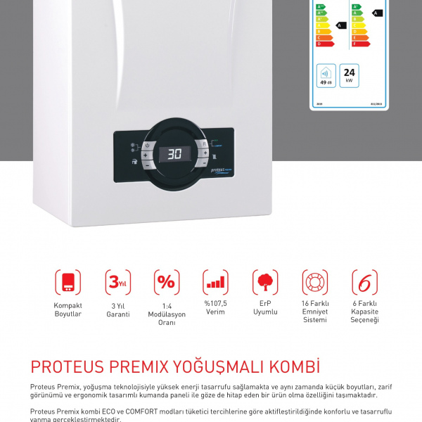 ECA PROTEUS PREMİX 24 KW YOĞUŞMALI KOMBİ